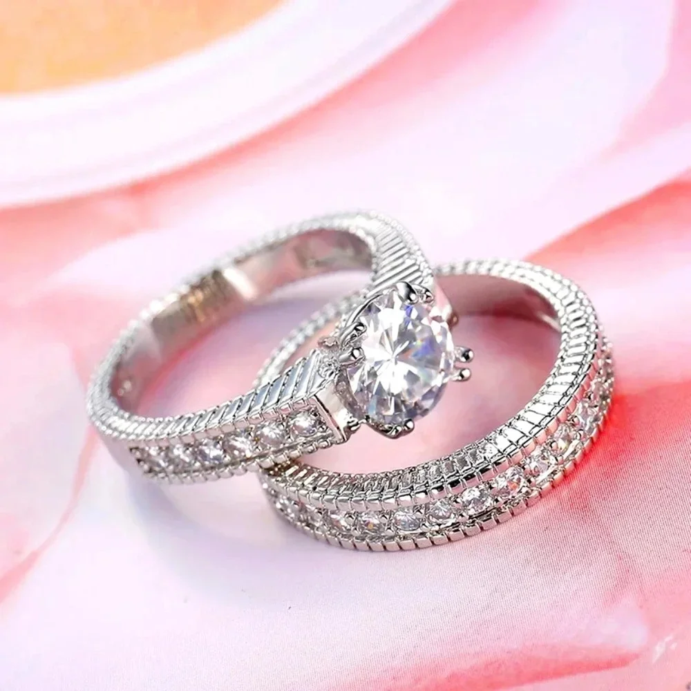 NEW Diamond‎ Simulant Engagement Band Ring Set